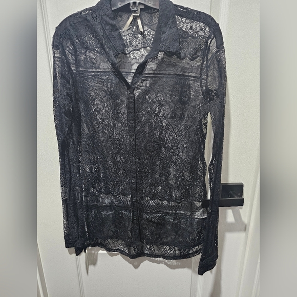 Dynamite Lace Knit Button Up Shirt - Picture 4 of 5